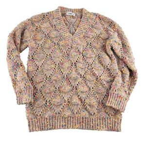 Macaron Women's Pullover Sweater size Small V Neck Oversized Oatmeal with specks